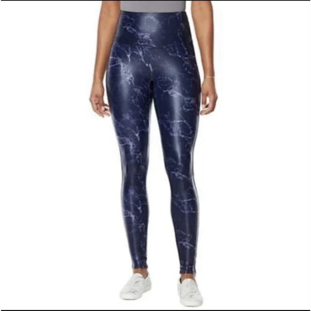 DG2 Diane Gilman Slim & Sleek Coated Leggings Plus Size Blue Marble Print 5XT